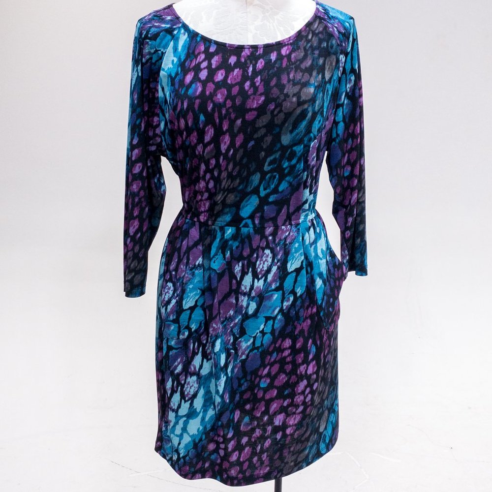 Vintage Y2K S Watercolor Print Stretchy Blouson Long-sleeved Dress